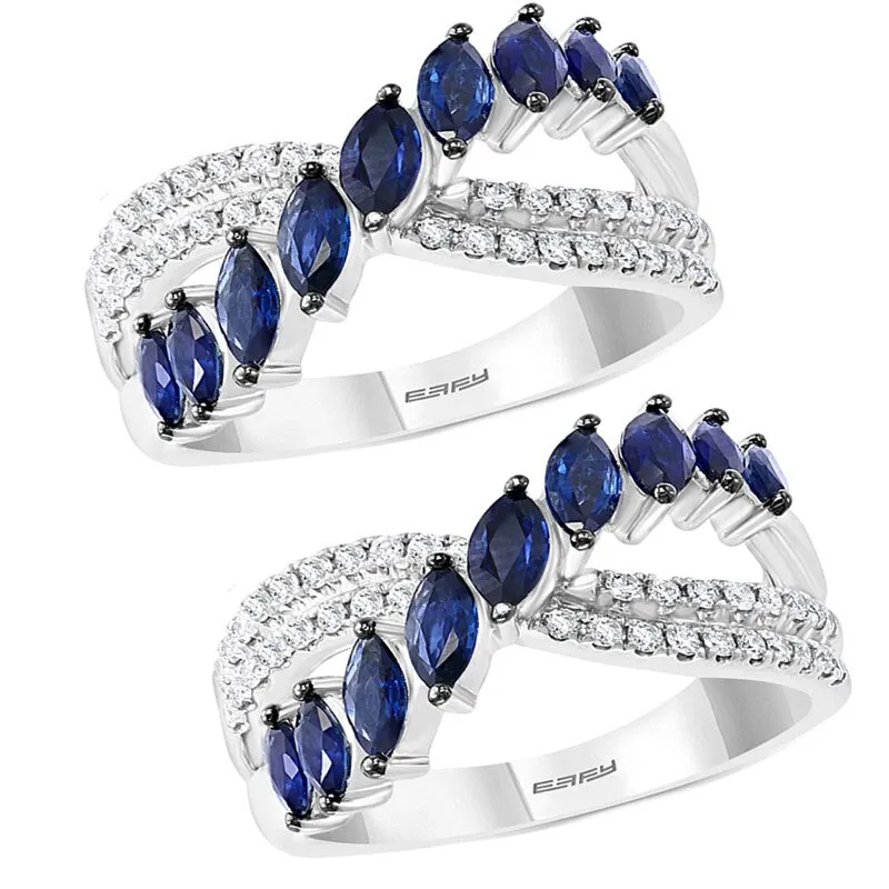 Inlaid Blue Sapphire Silver Ring for Women Party Jewelry