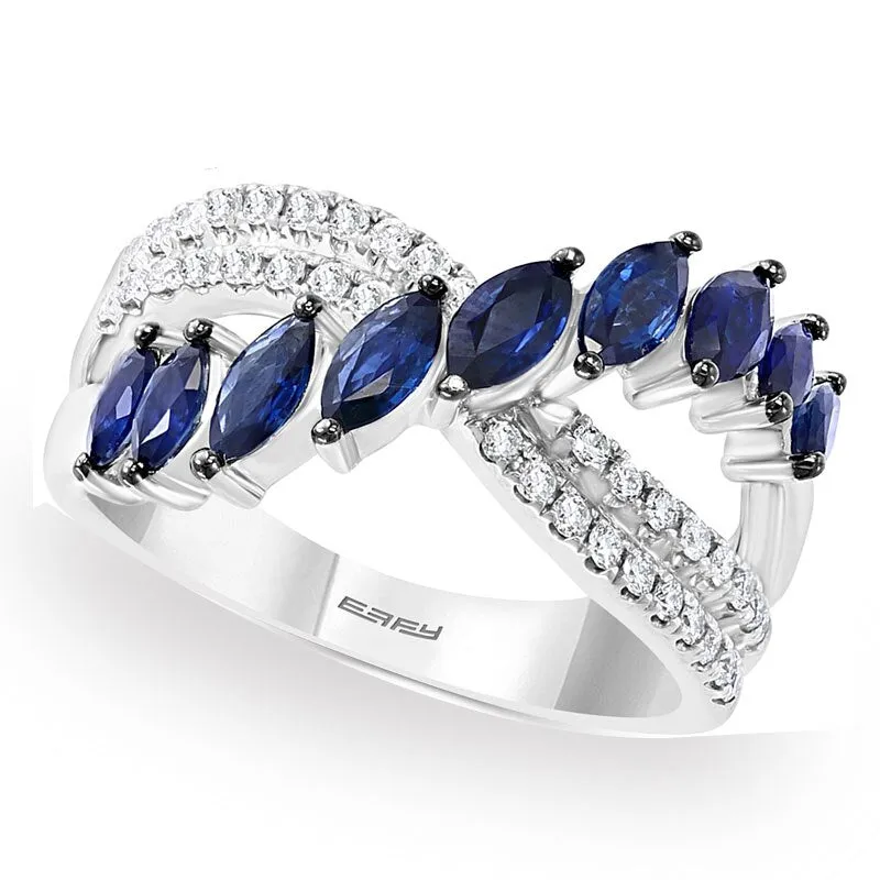 Inlaid Blue Sapphire Silver Ring for Women Party Jewelry