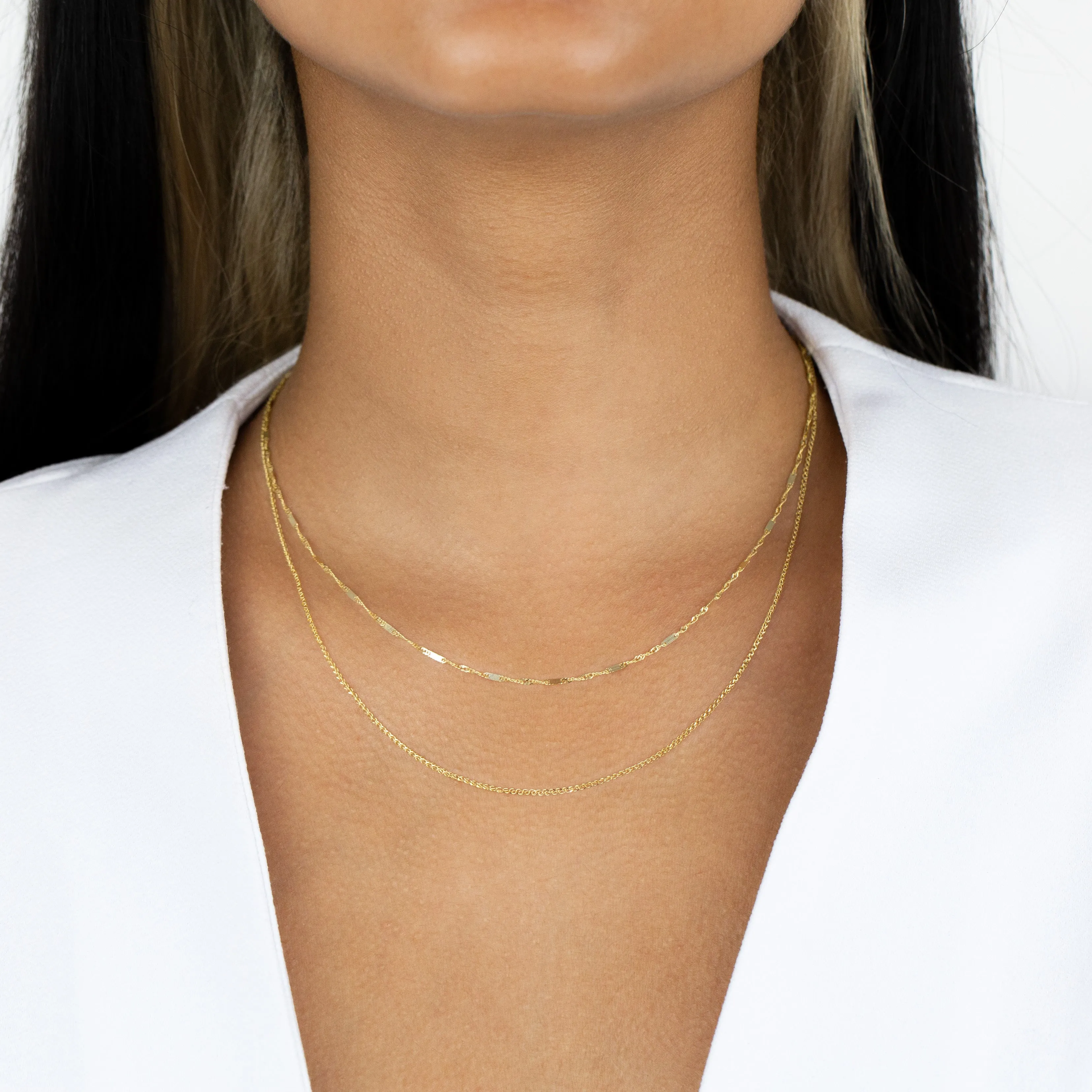 Interlocked Link X Singapore Necklace Combo Set 14K