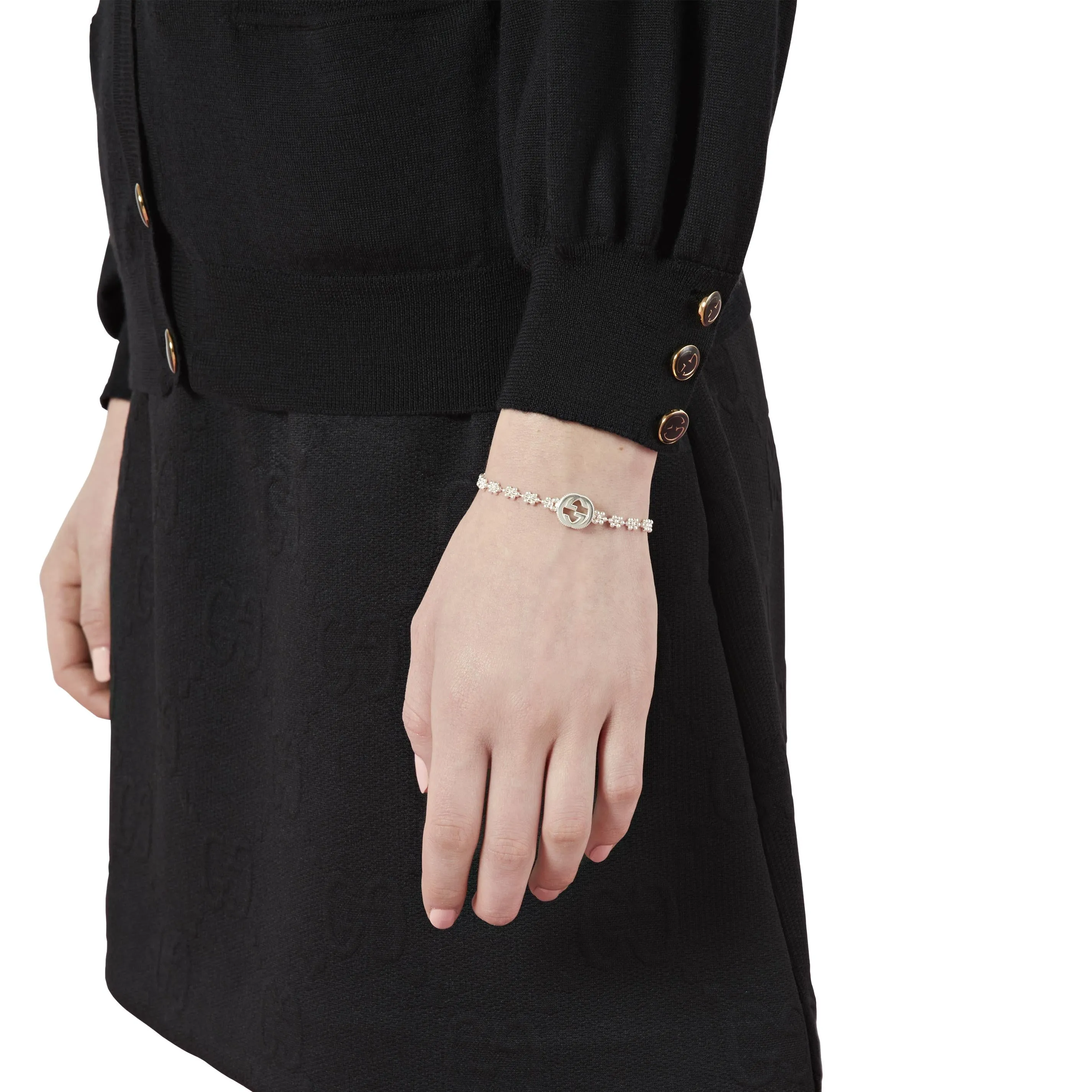 INTERLOCKING BRACELET WITH CHARM - STERLING SILVER