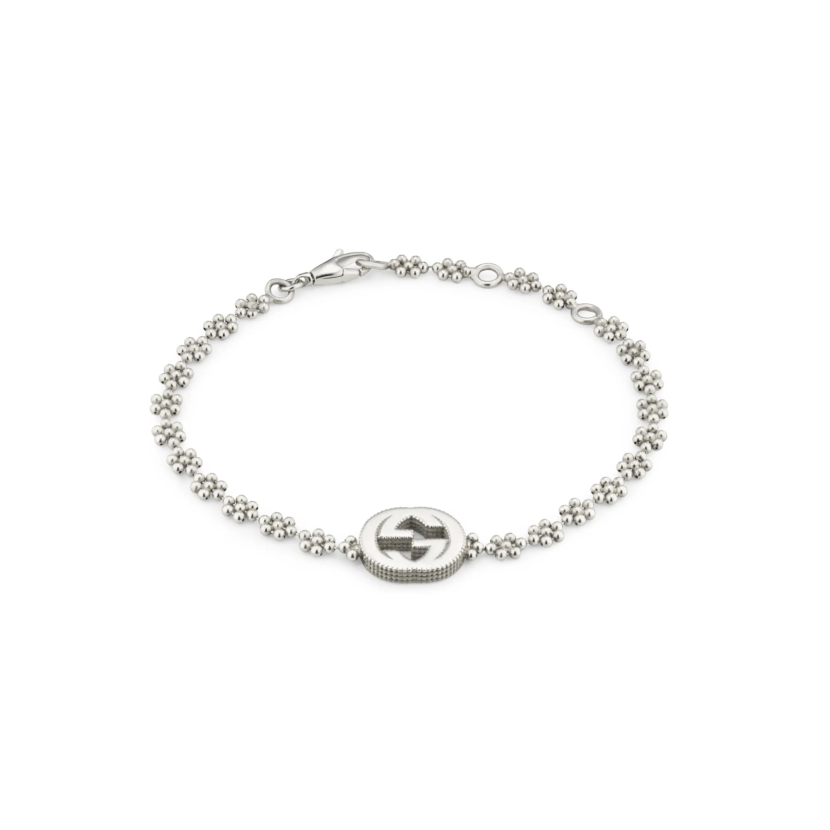 INTERLOCKING BRACELET WITH CHARM - STERLING SILVER