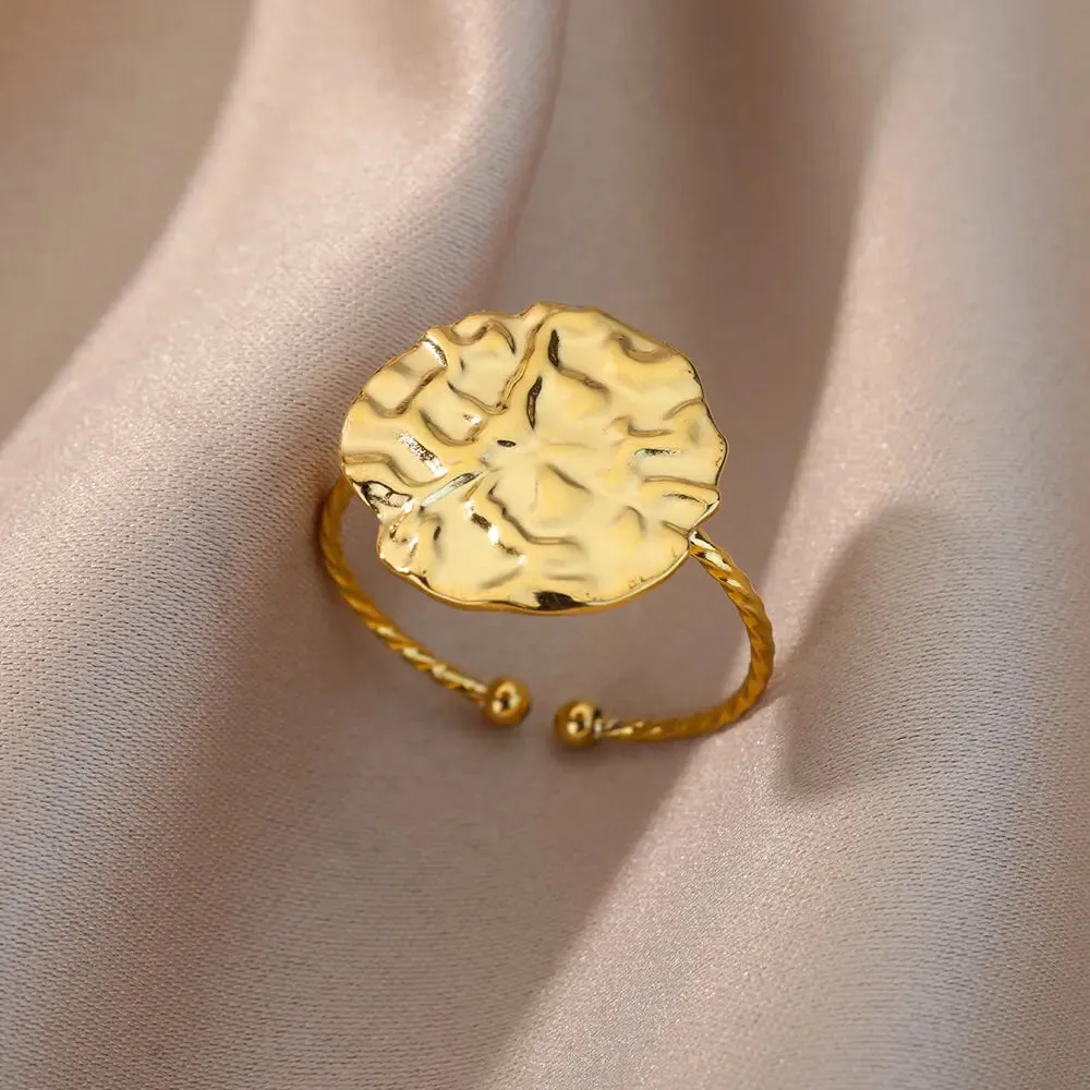 Irregular Hollow Opening Rings For Women Stainless Steel Gold Color Geometric Ring Fashion Simple Party Christmas Jewelry Gift