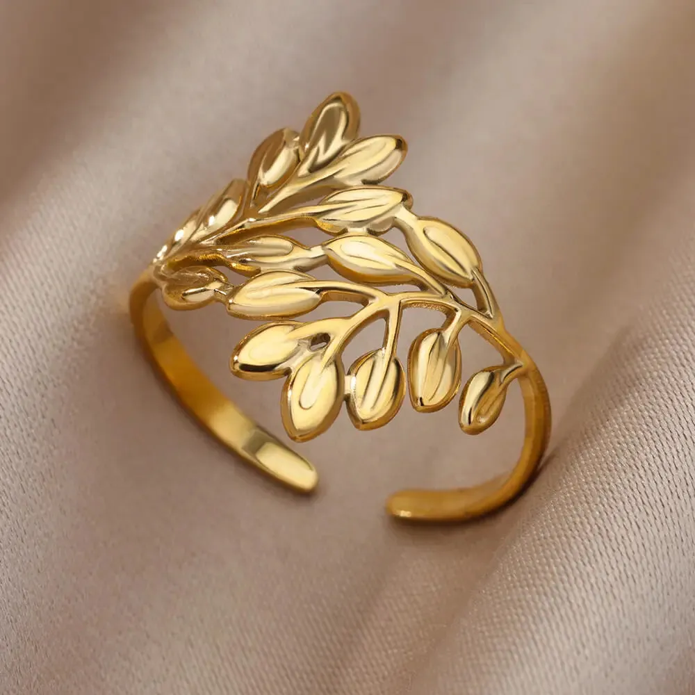 Irregular Hollow Opening Rings For Women Stainless Steel Gold Color Geometric Ring Fashion Simple Party Christmas Jewelry Gift