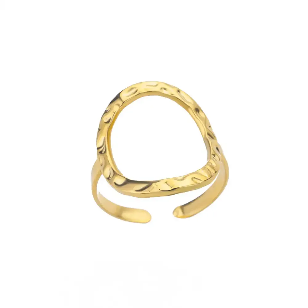 Irregular Hollow Opening Rings For Women Stainless Steel Gold Color Geometric Ring Fashion Simple Party Christmas Jewelry Gift