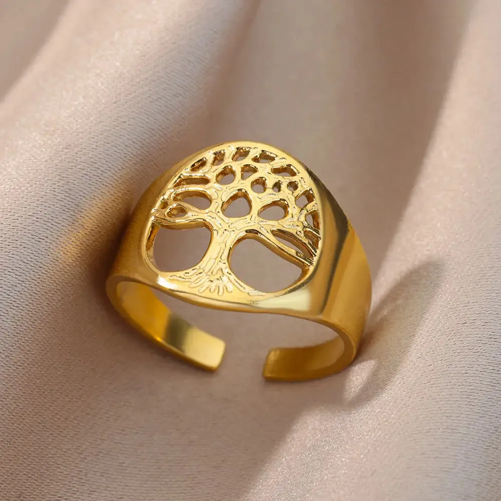 Irregular Hollow Opening Rings For Women Stainless Steel Gold Color Geometric Ring Fashion Simple Party Christmas Jewelry Gift