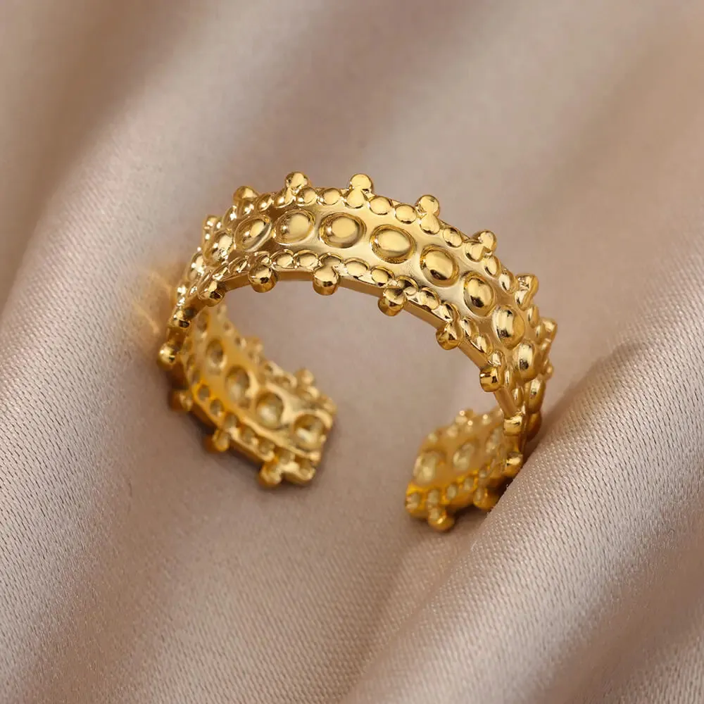 Irregular Hollow Opening Rings For Women Stainless Steel Gold Color Geometric Ring Fashion Simple Party Christmas Jewelry Gift