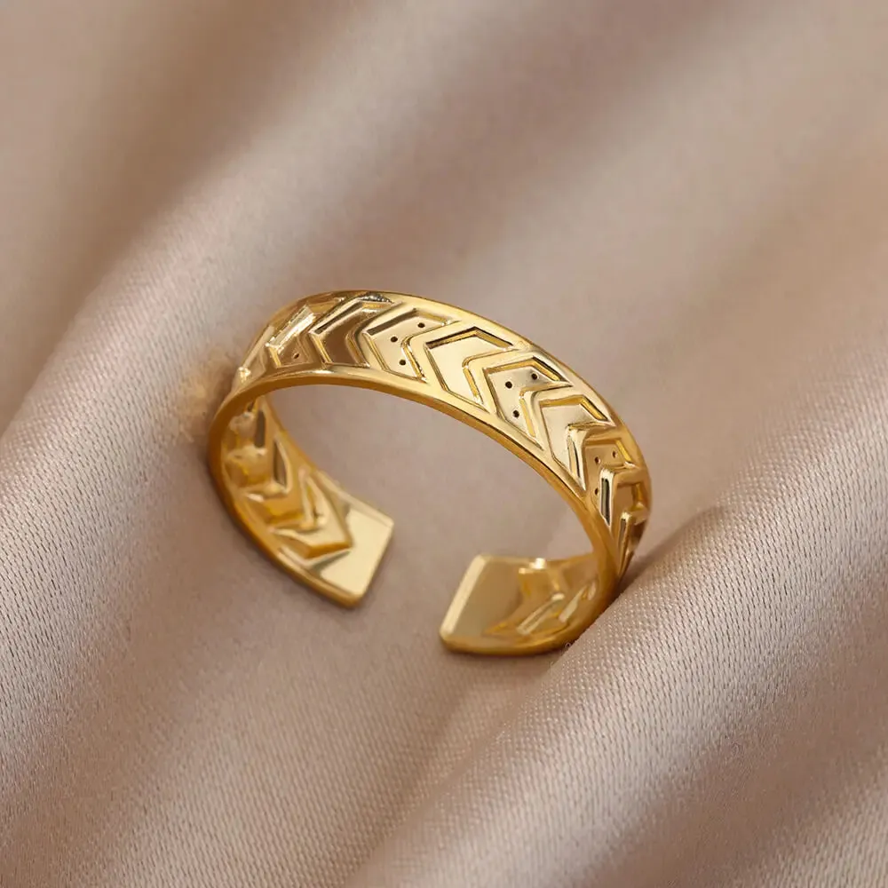 Irregular Hollow Opening Rings For Women Stainless Steel Gold Color Geometric Ring Fashion Simple Party Christmas Jewelry Gift