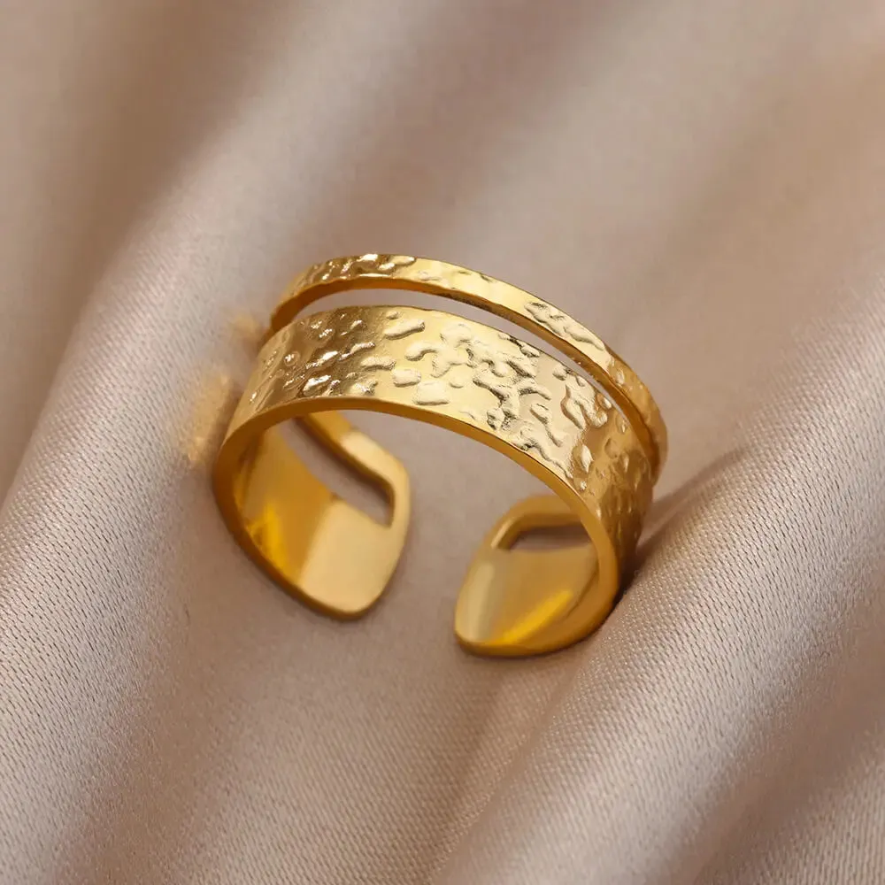 Irregular Hollow Opening Rings For Women Stainless Steel Gold Color Geometric Ring Fashion Simple Party Christmas Jewelry Gift