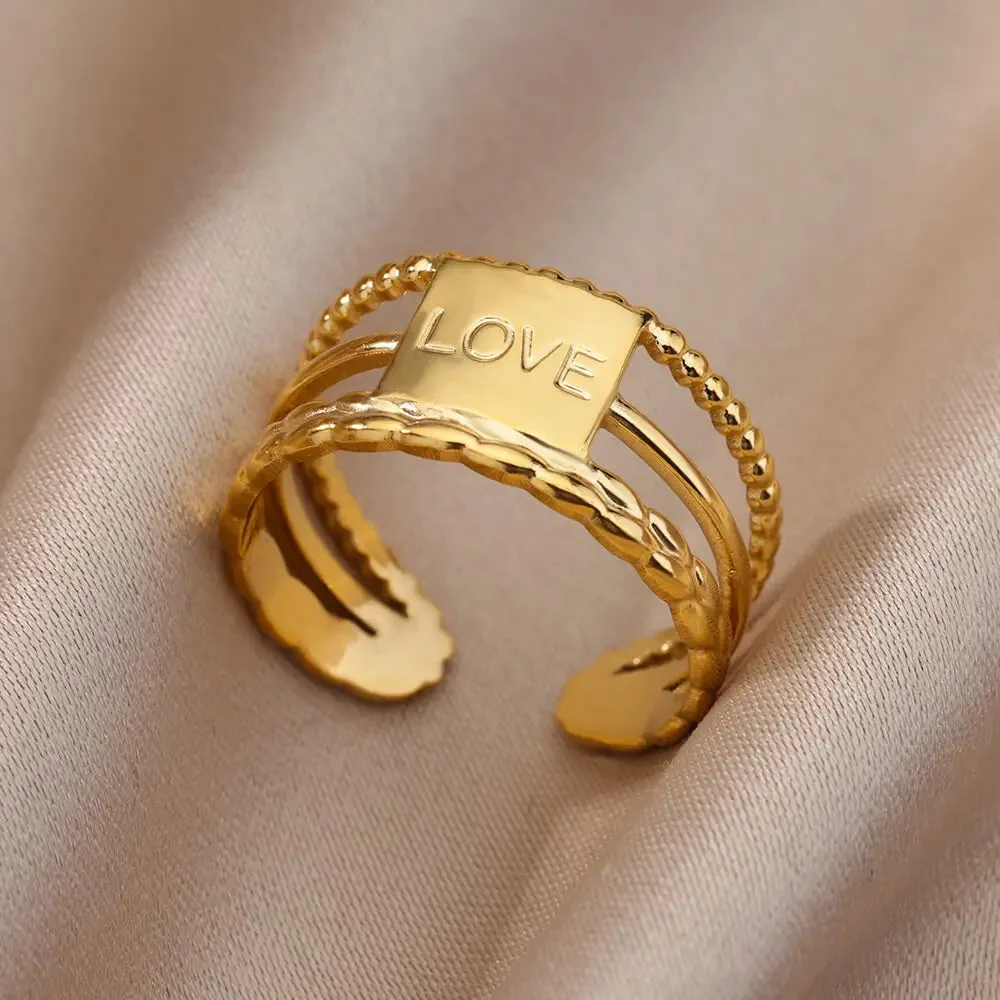 Irregular Hollow Opening Rings For Women Stainless Steel Gold Color Geometric Ring Fashion Simple Party Christmas Jewelry Gift