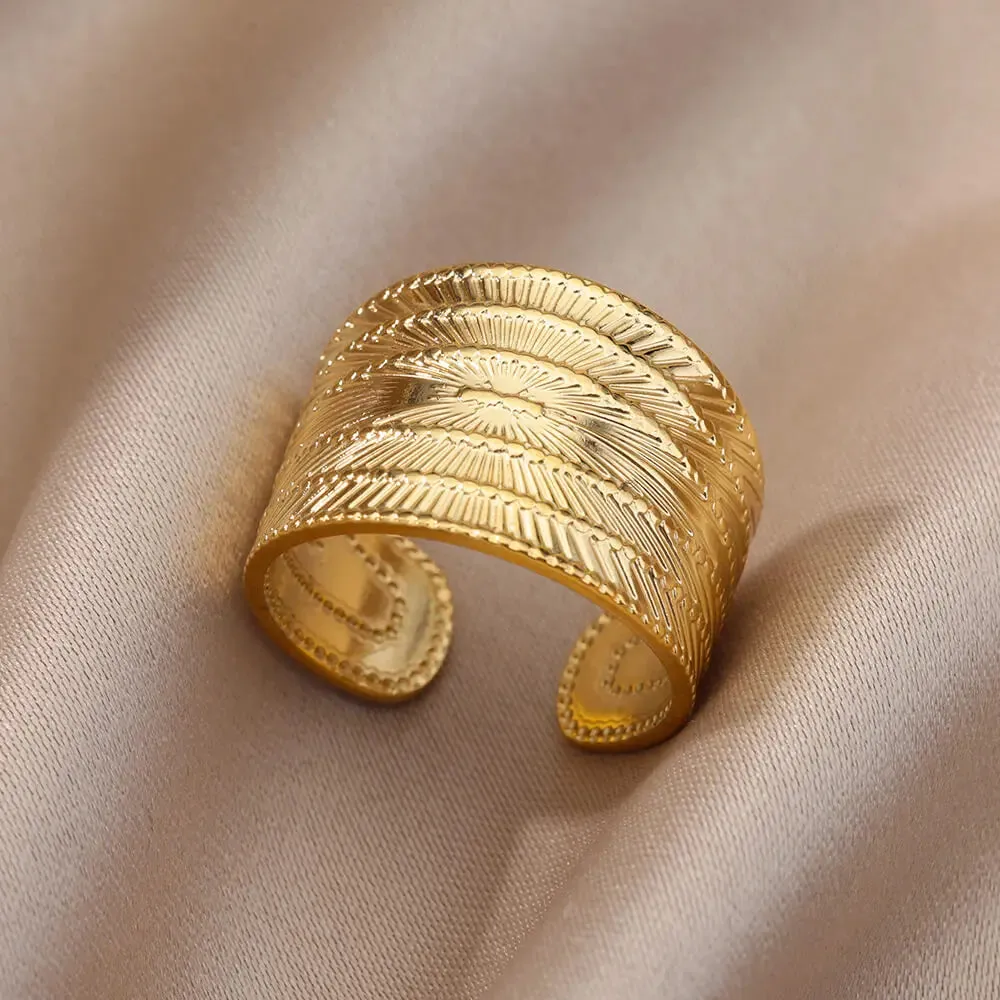 Irregular Hollow Opening Rings For Women Stainless Steel Gold Color Geometric Ring Fashion Simple Party Christmas Jewelry Gift