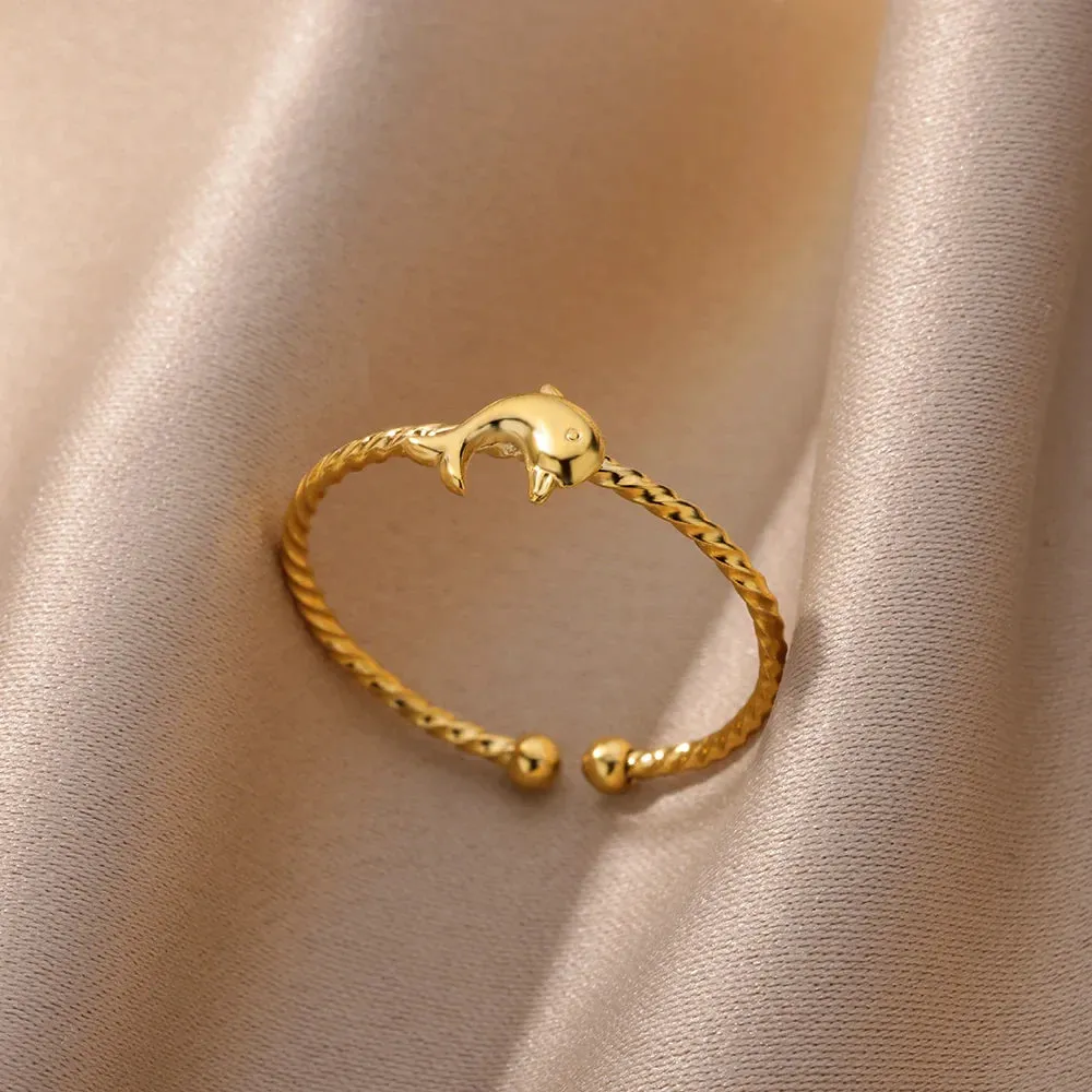 Irregular Hollow Opening Rings For Women Stainless Steel Gold Color Geometric Ring Fashion Simple Party Christmas Jewelry Gift