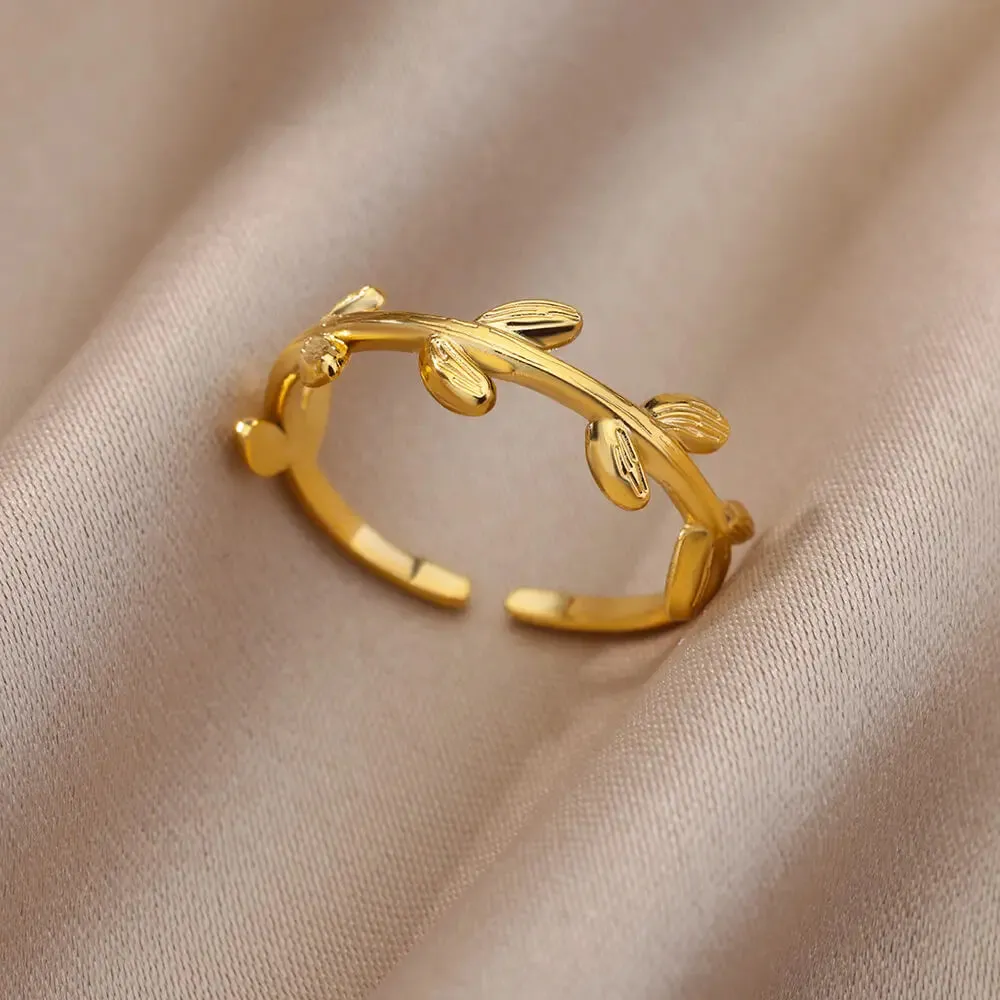 Irregular Hollow Opening Rings For Women Stainless Steel Gold Color Geometric Ring Fashion Simple Party Christmas Jewelry Gift