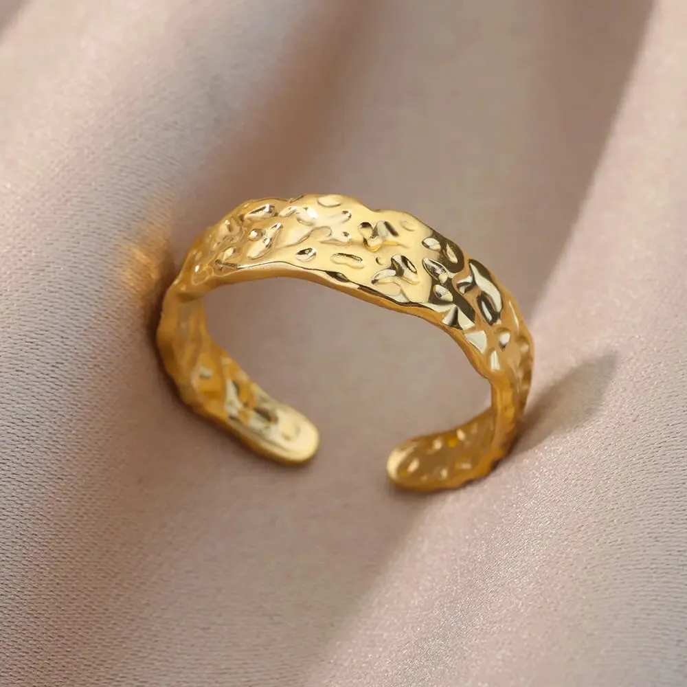 Irregular Hollow Opening Rings For Women Stainless Steel Gold Color Geometric Ring Fashion Simple Party Christmas Jewelry Gift