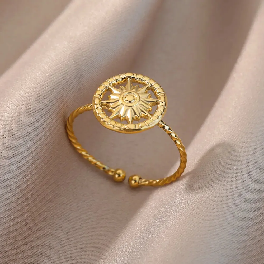 Irregular Hollow Opening Rings For Women Stainless Steel Gold Color Geometric Ring Fashion Simple Party Christmas Jewelry Gift
