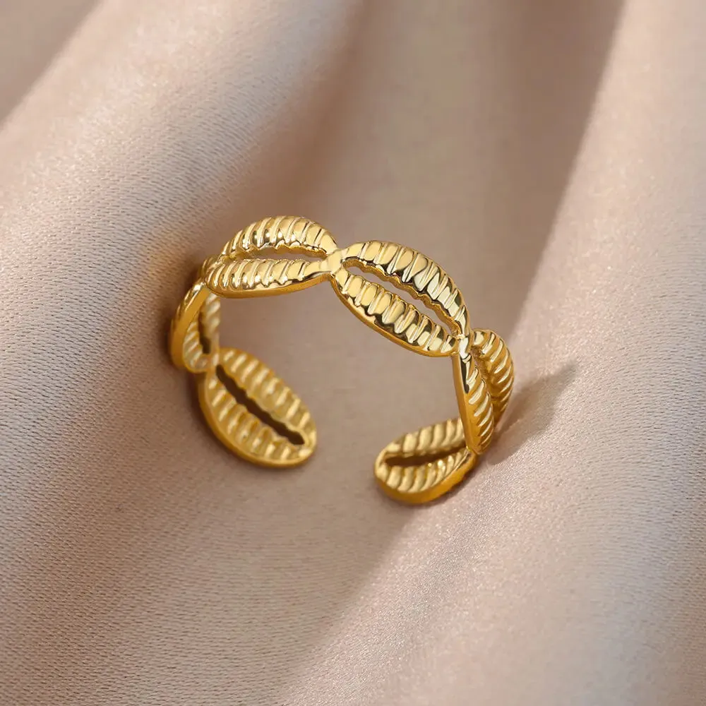Irregular Hollow Opening Rings For Women Stainless Steel Gold Color Geometric Ring Fashion Simple Party Christmas Jewelry Gift