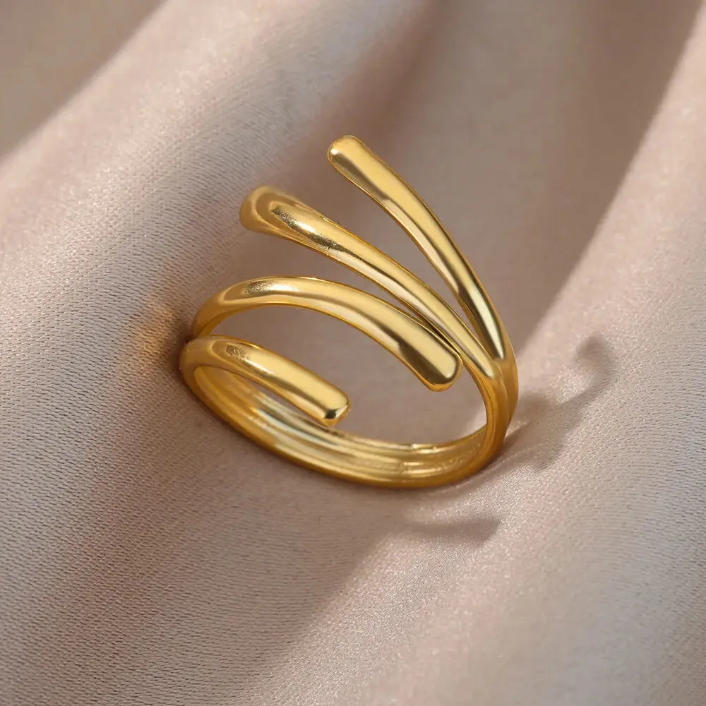 Irregular Hollow Opening Rings For Women Stainless Steel Gold Color Geometric Ring Fashion Simple Party Christmas Jewelry Gift