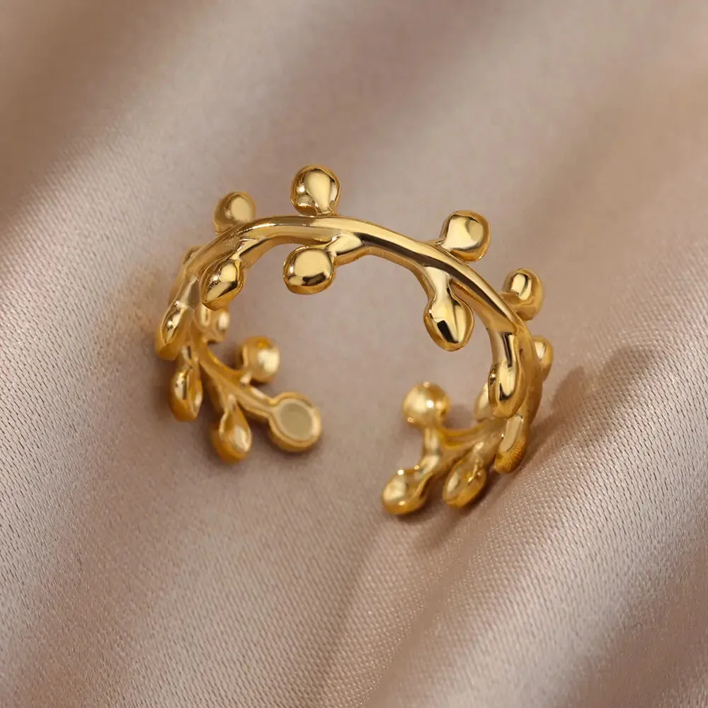 Irregular Hollow Opening Rings For Women Stainless Steel Gold Color Geometric Ring Fashion Simple Party Christmas Jewelry Gift