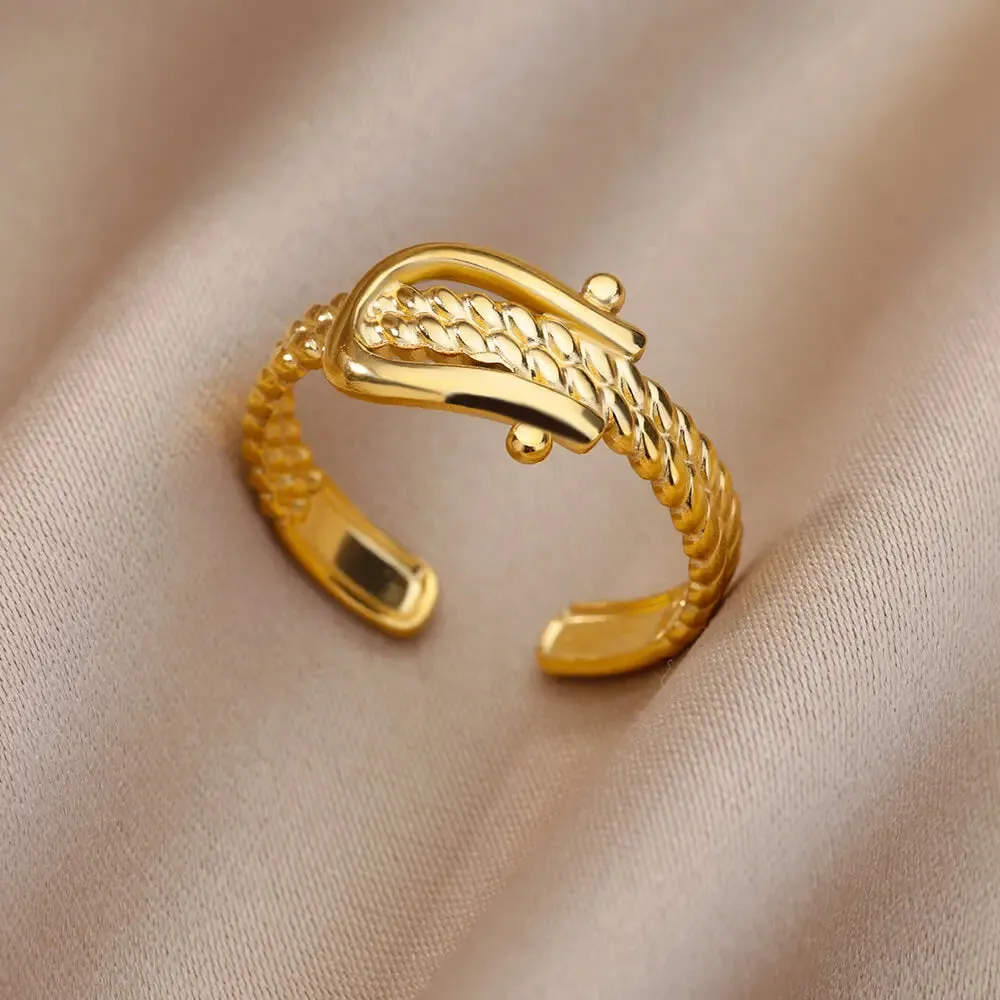 Irregular Hollow Opening Rings For Women Stainless Steel Gold Color Geometric Ring Fashion Simple Party Christmas Jewelry Gift