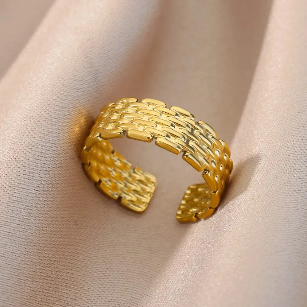 Irregular Hollow Opening Rings For Women Stainless Steel Gold Color Geometric Ring Fashion Simple Party Christmas Jewelry Gift