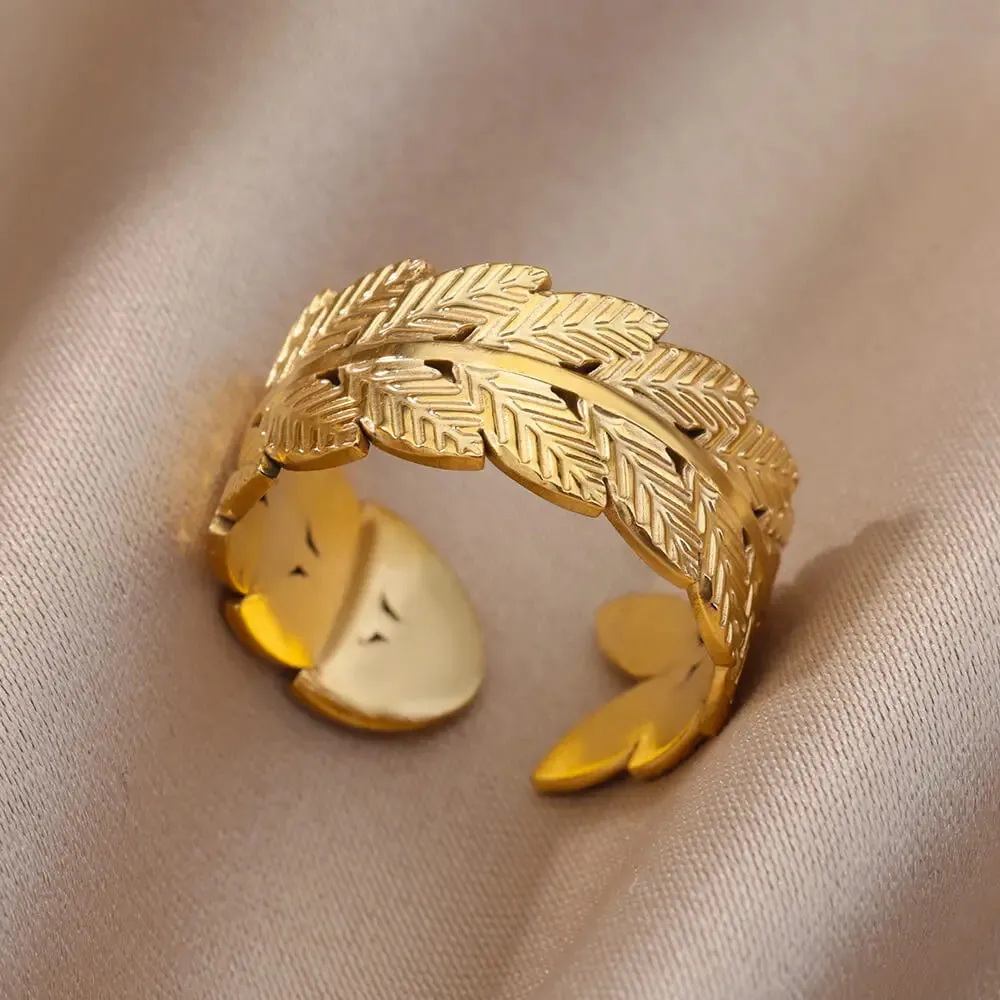 Irregular Hollow Opening Rings For Women Stainless Steel Gold Color Geometric Ring Fashion Simple Party Christmas Jewelry Gift