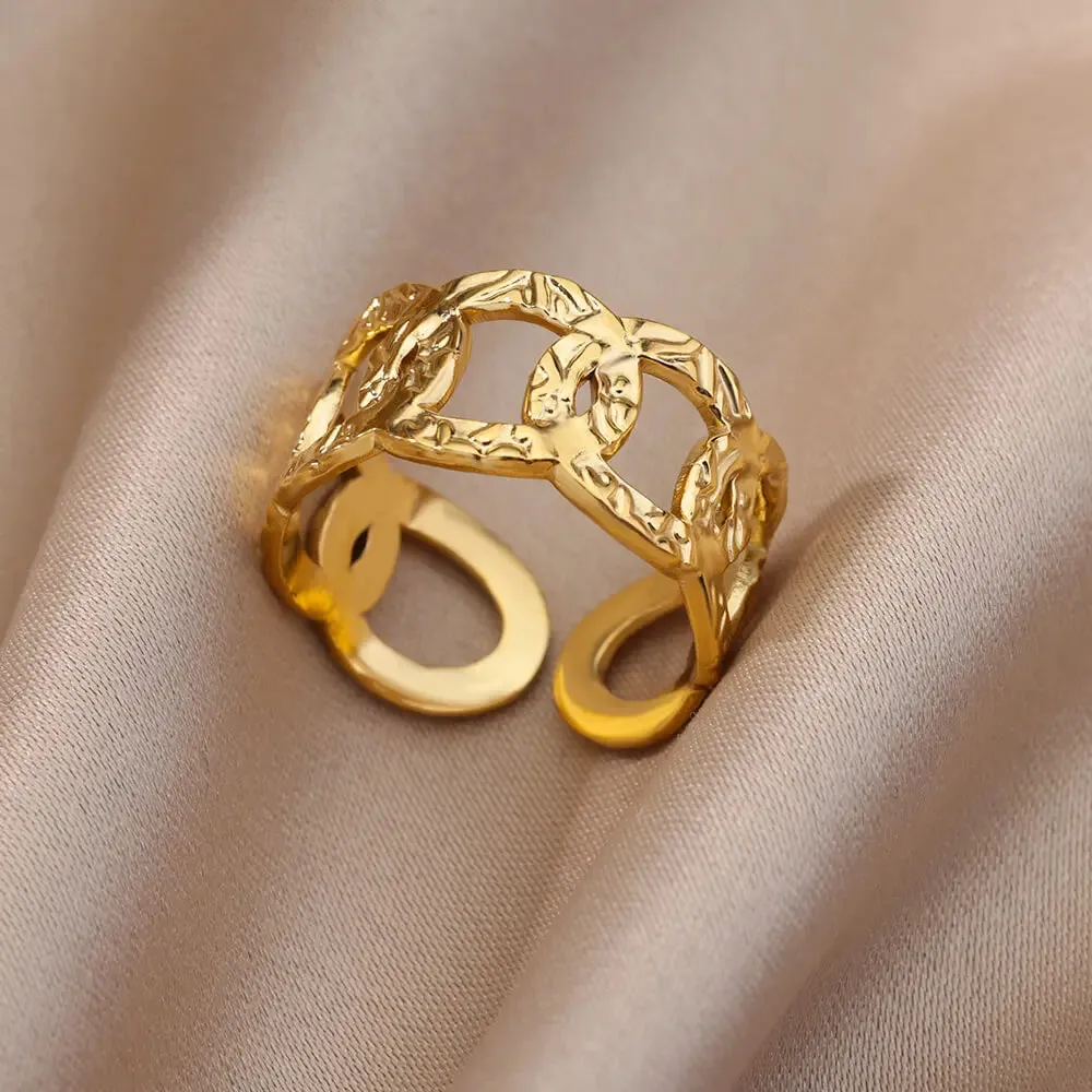 Irregular Hollow Opening Rings For Women Stainless Steel Gold Color Geometric Ring Fashion Simple Party Christmas Jewelry Gift