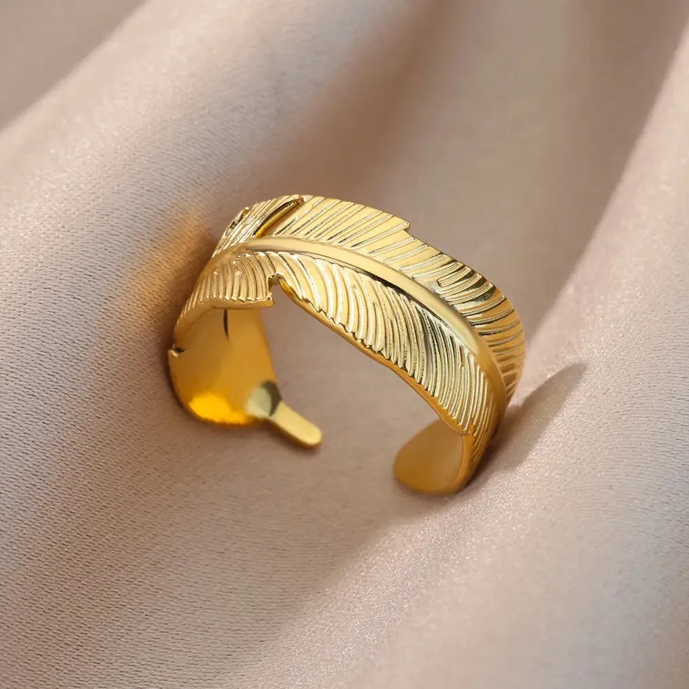 Irregular Hollow Opening Rings For Women Stainless Steel Gold Color Geometric Ring Fashion Simple Party Christmas Jewelry Gift