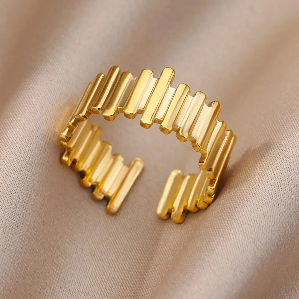Irregular Hollow Opening Rings For Women Stainless Steel Gold Color Geometric Ring Fashion Simple Party Christmas Jewelry Gift
