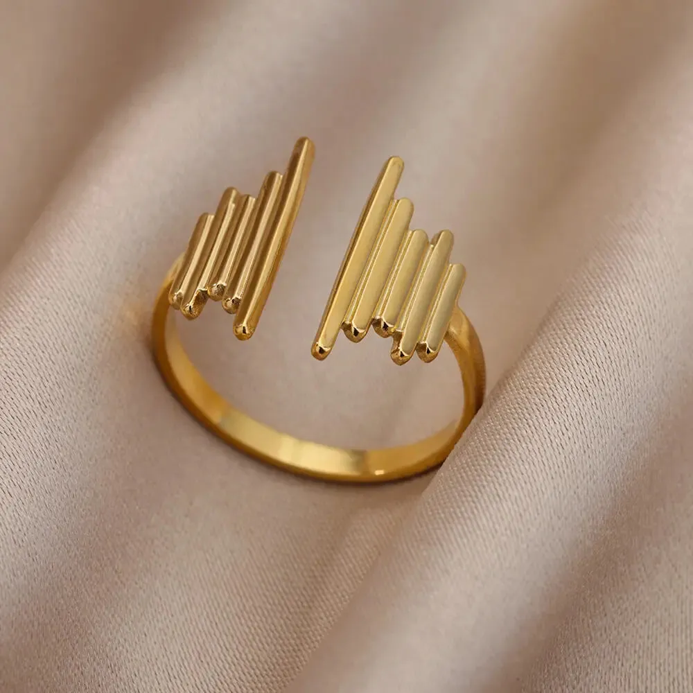Irregular Hollow Opening Rings For Women Stainless Steel Gold Color Geometric Ring Fashion Simple Party Christmas Jewelry Gift