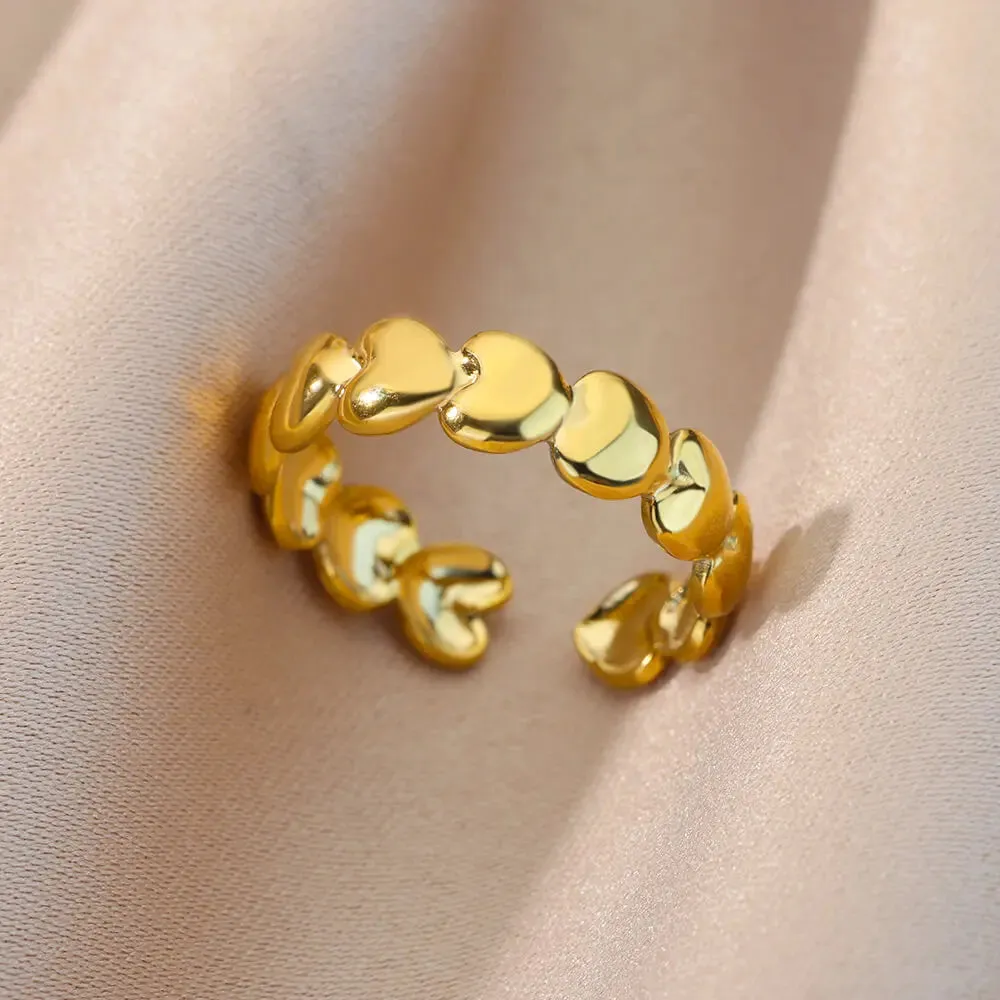 Irregular Hollow Opening Rings For Women Stainless Steel Gold Color Geometric Ring Fashion Simple Party Christmas Jewelry Gift