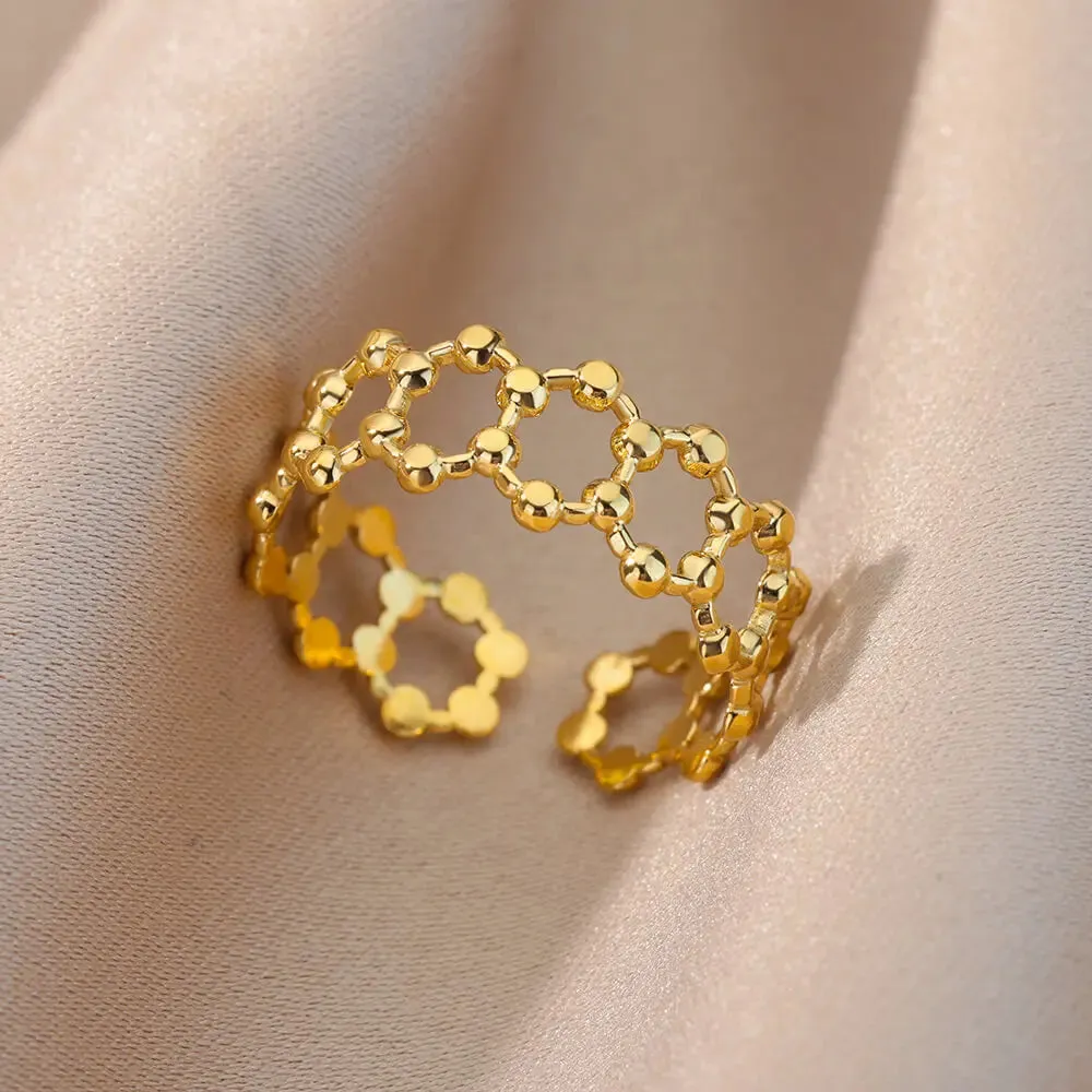Irregular Hollow Opening Rings For Women Stainless Steel Gold Color Geometric Ring Fashion Simple Party Christmas Jewelry Gift
