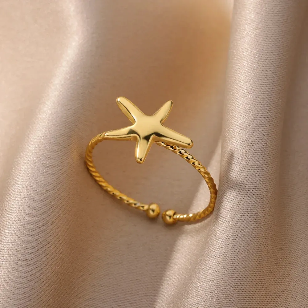 Irregular Hollow Opening Rings For Women Stainless Steel Gold Color Geometric Ring Fashion Simple Party Christmas Jewelry Gift