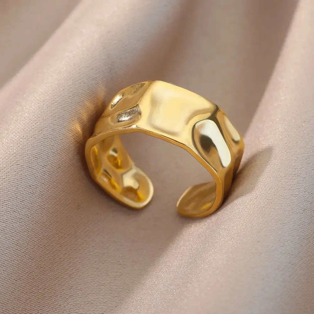 Irregular Hollow Opening Rings For Women Stainless Steel Gold Color Geometric Ring Fashion Simple Party Christmas Jewelry Gift