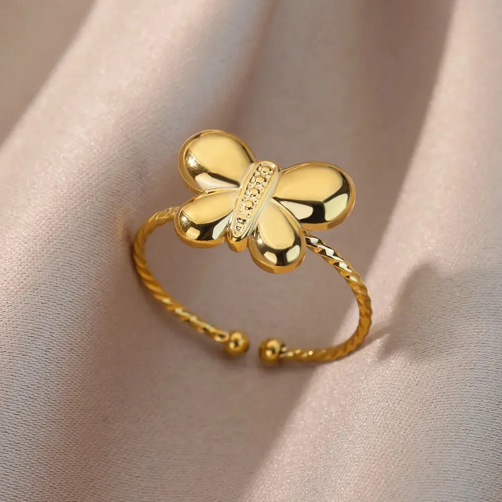 Irregular Hollow Opening Rings For Women Stainless Steel Gold Color Geometric Ring Fashion Simple Party Christmas Jewelry Gift