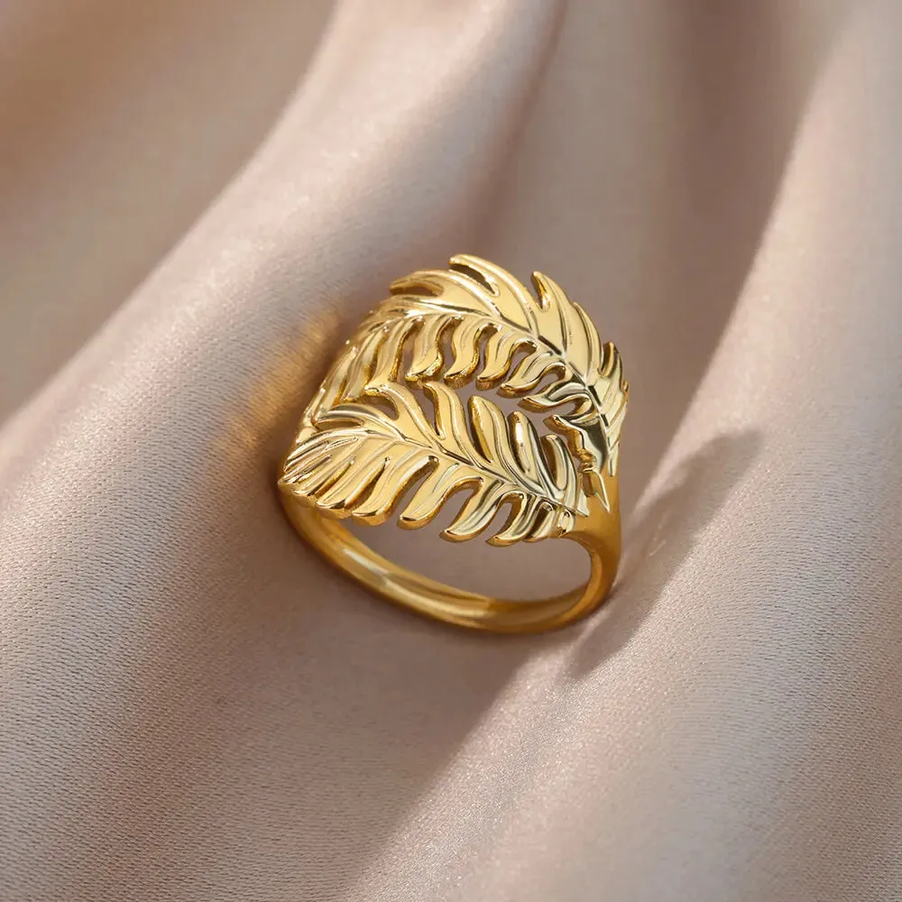 Irregular Hollow Opening Rings For Women Stainless Steel Gold Color Geometric Ring Fashion Simple Party Christmas Jewelry Gift