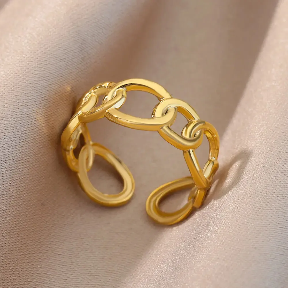 Irregular Hollow Opening Rings For Women Stainless Steel Gold Color Geometric Ring Fashion Simple Party Christmas Jewelry Gift