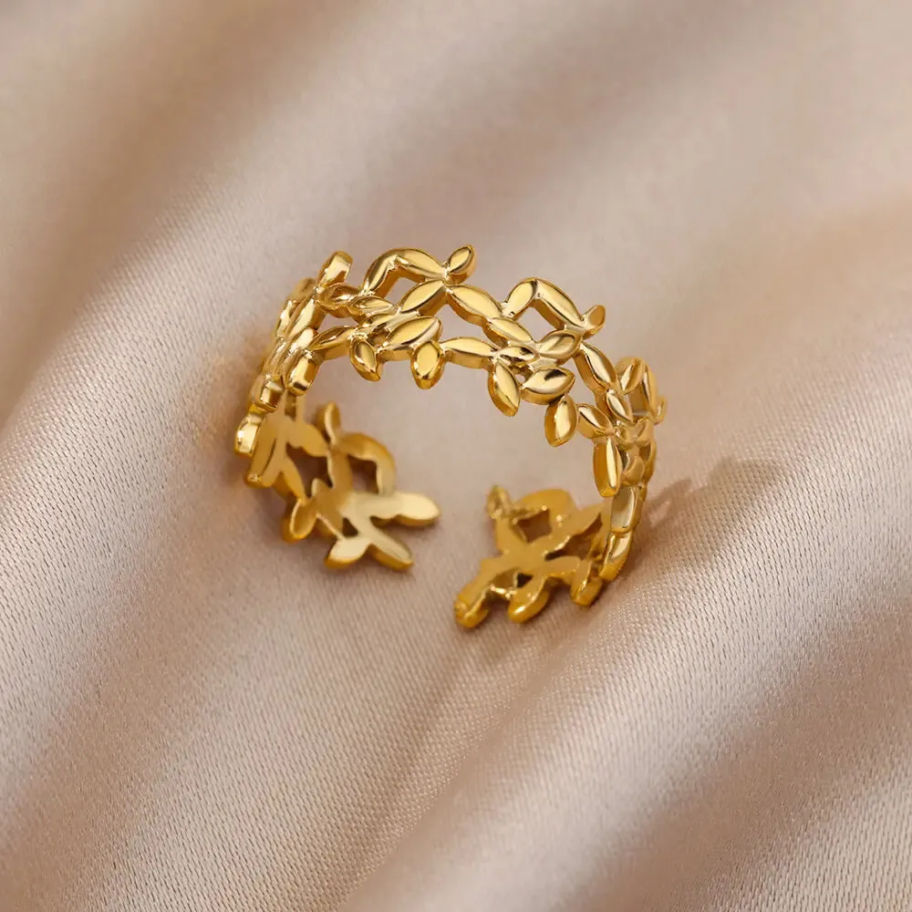 Irregular Hollow Opening Rings For Women Stainless Steel Gold Color Geometric Ring Fashion Simple Party Christmas Jewelry Gift