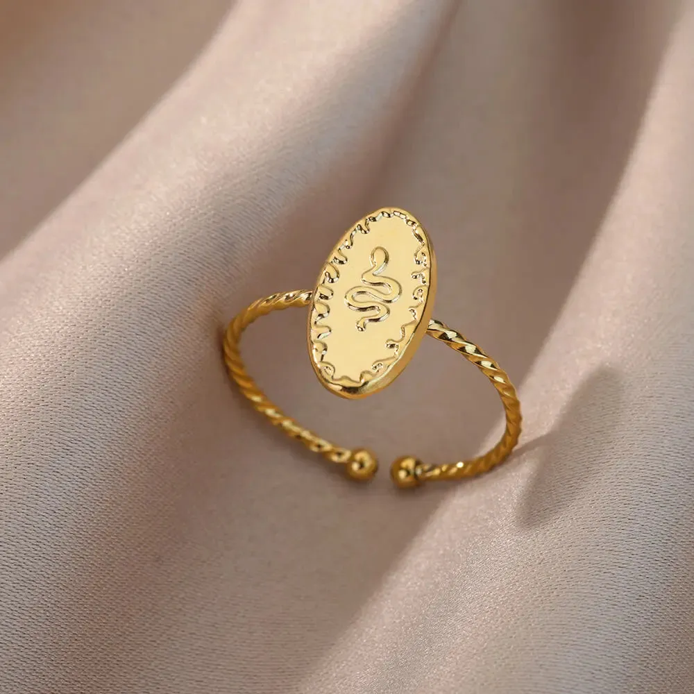 Irregular Hollow Opening Rings For Women Stainless Steel Gold Color Geometric Ring Fashion Simple Party Christmas Jewelry Gift
