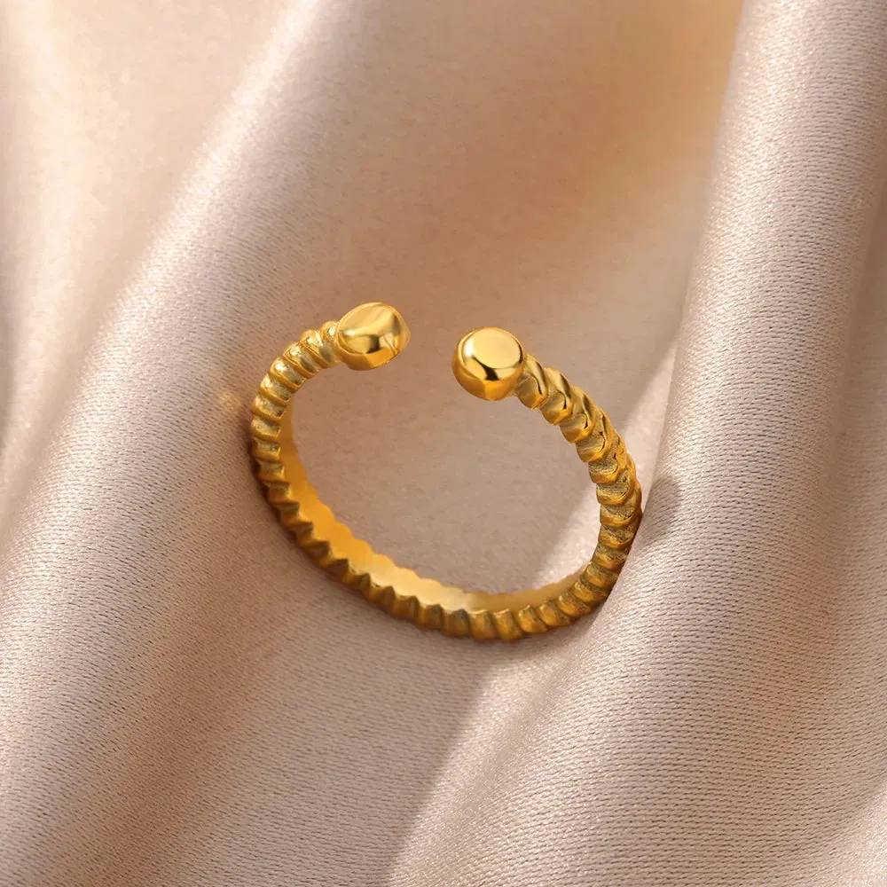 Irregular Hollow Opening Rings For Women Stainless Steel Gold Color Geometric Ring Fashion Simple Party Christmas Jewelry Gift