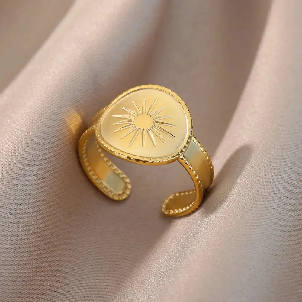 Irregular Hollow Opening Rings For Women Stainless Steel Gold Color Geometric Ring Fashion Simple Party Christmas Jewelry Gift