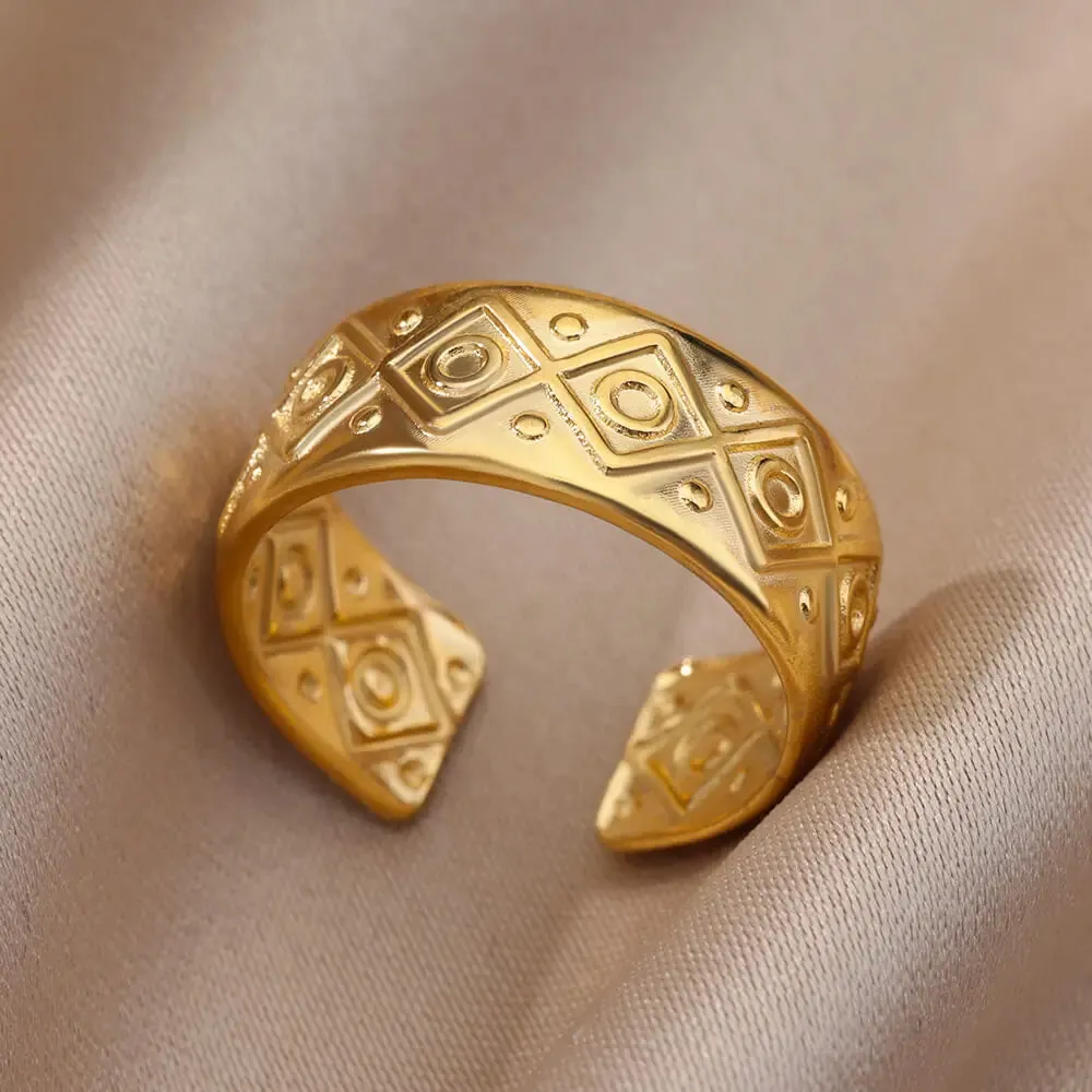 Irregular Hollow Opening Rings For Women Stainless Steel Gold Color Geometric Ring Fashion Simple Party Christmas Jewelry Gift