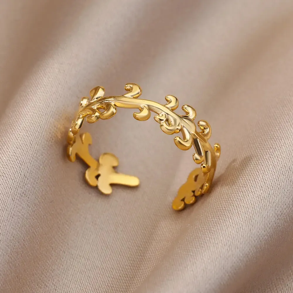 Irregular Hollow Opening Rings For Women Stainless Steel Gold Color Geometric Ring Fashion Simple Party Christmas Jewelry Gift