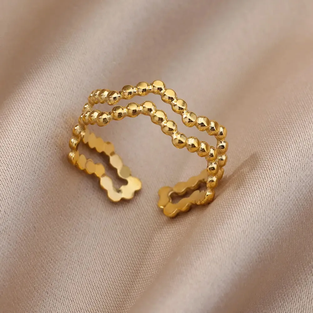 Irregular Hollow Opening Rings For Women Stainless Steel Gold Color Geometric Ring Fashion Simple Party Christmas Jewelry Gift
