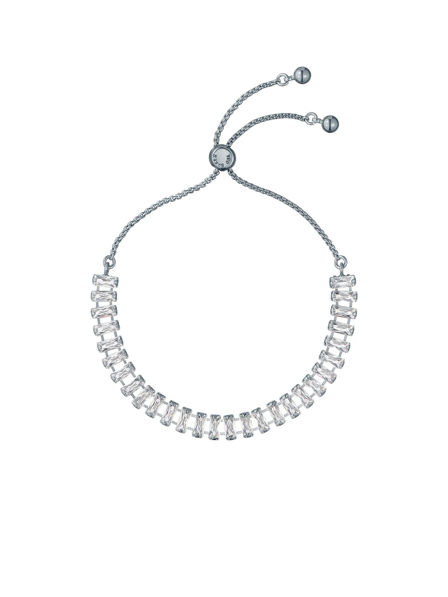 Isabela Crystal Baguette Adjustable Bracelet Silver