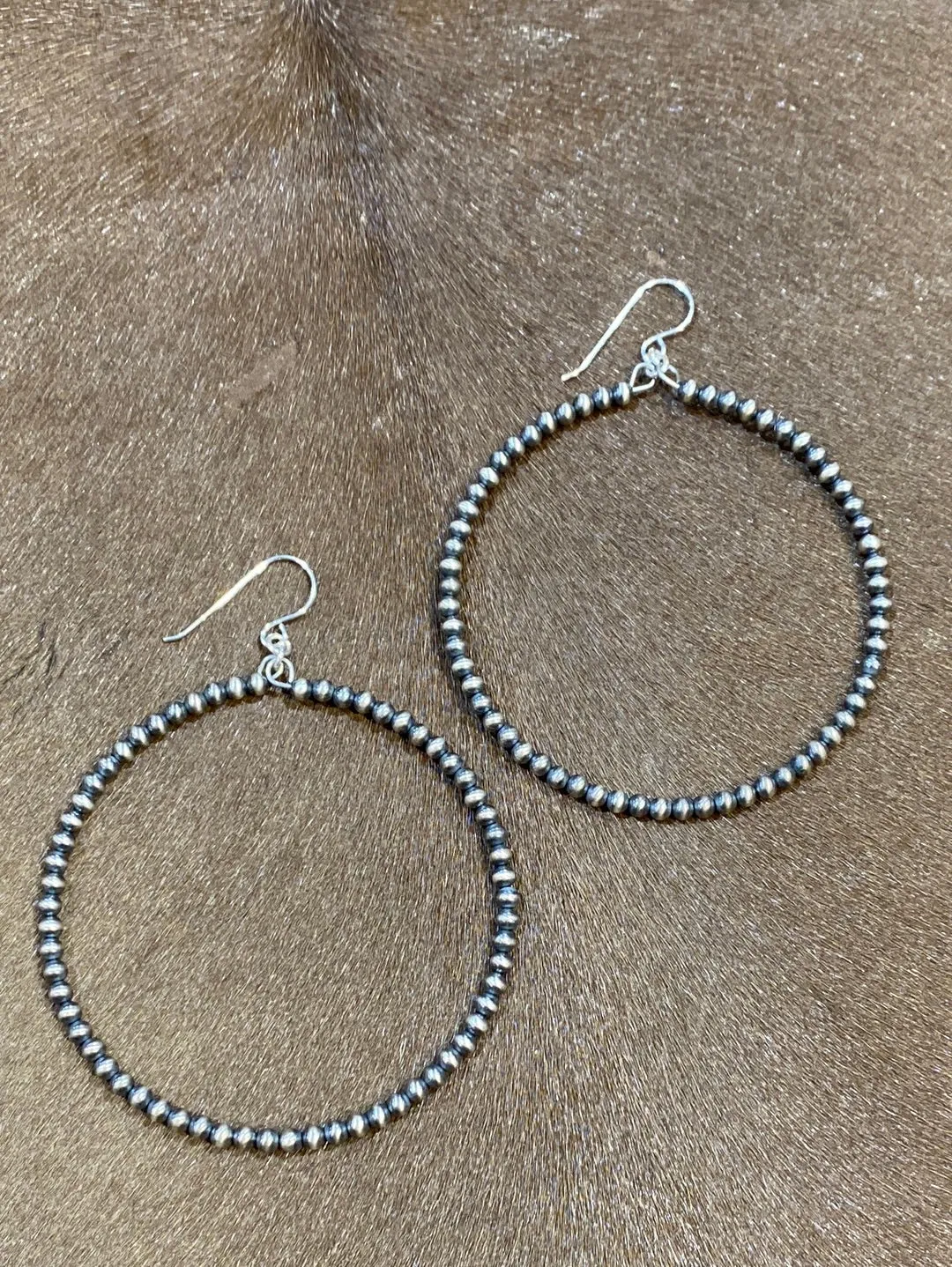 Janice Sterling 3mm Navajo Pearl Hoop Earrings - 3"