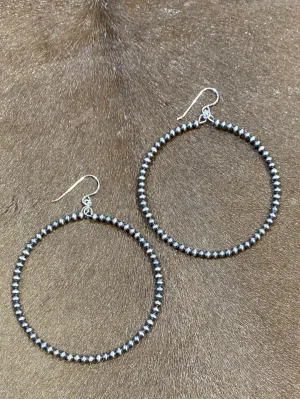 Janice Sterling 3mm Navajo Pearl Hoop Earrings - 3"