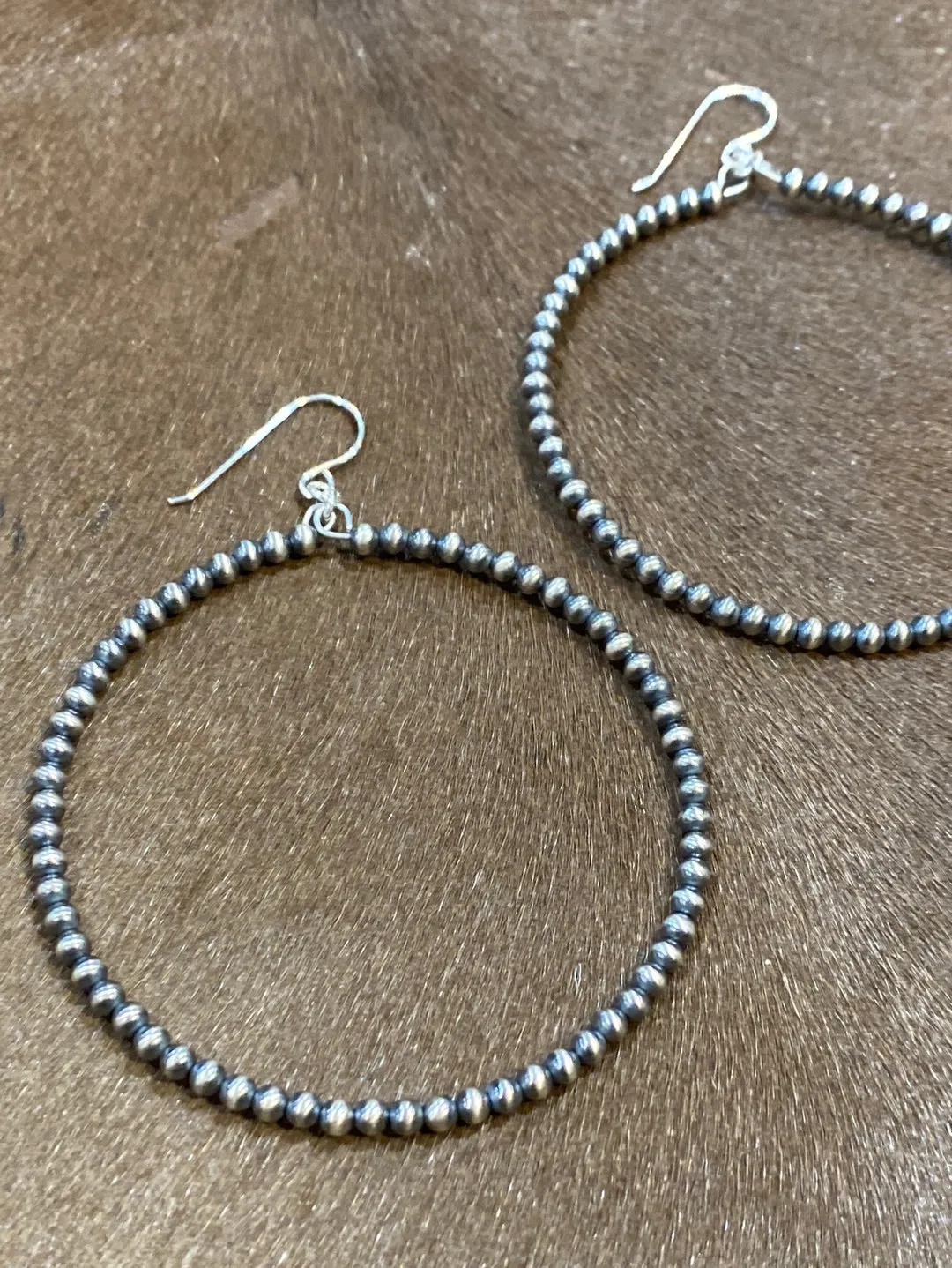 Janice Sterling 3mm Navajo Pearl Hoop Earrings - 3"