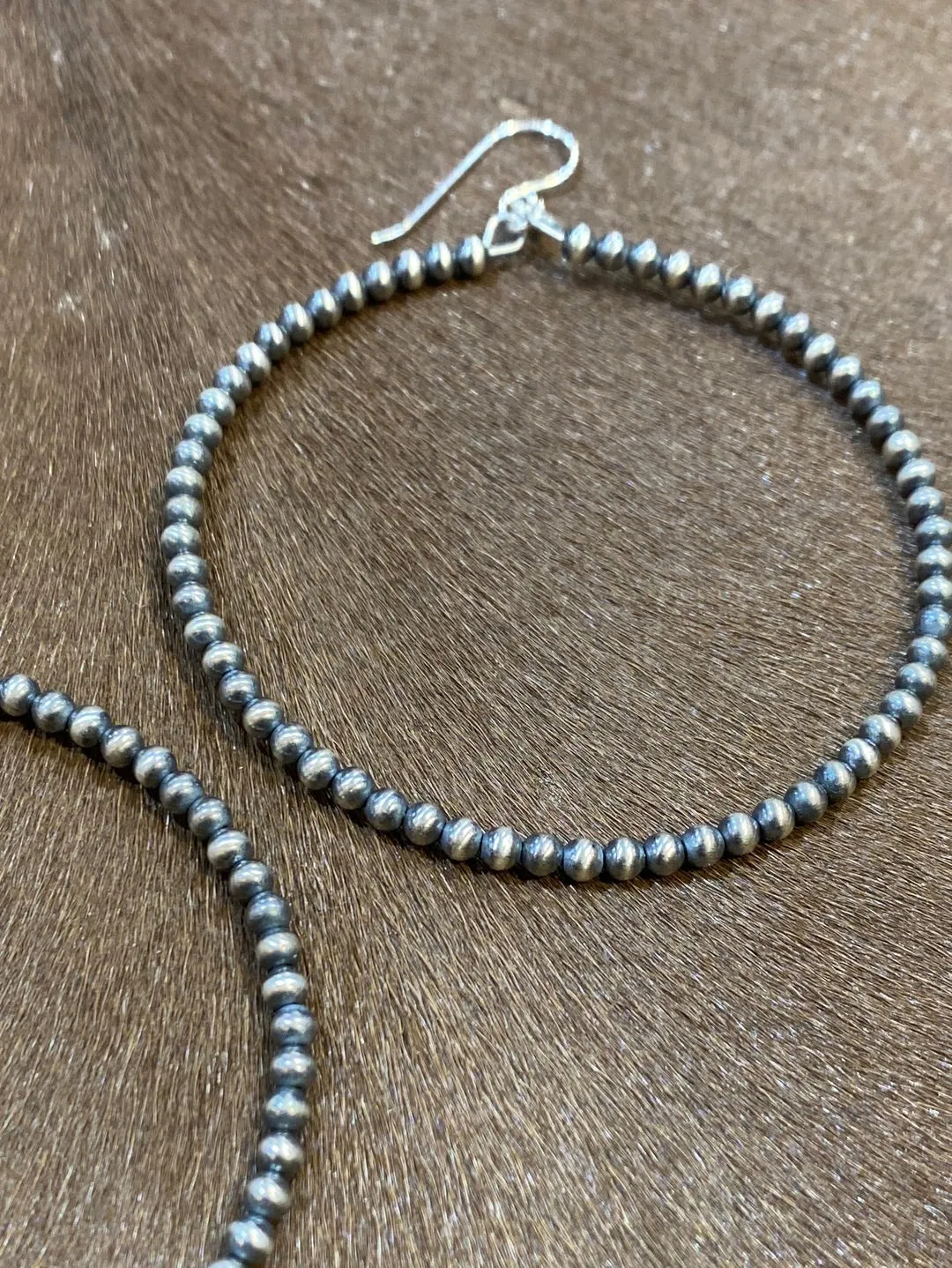 Janice Sterling 3mm Navajo Pearl Hoop Earrings - 3"