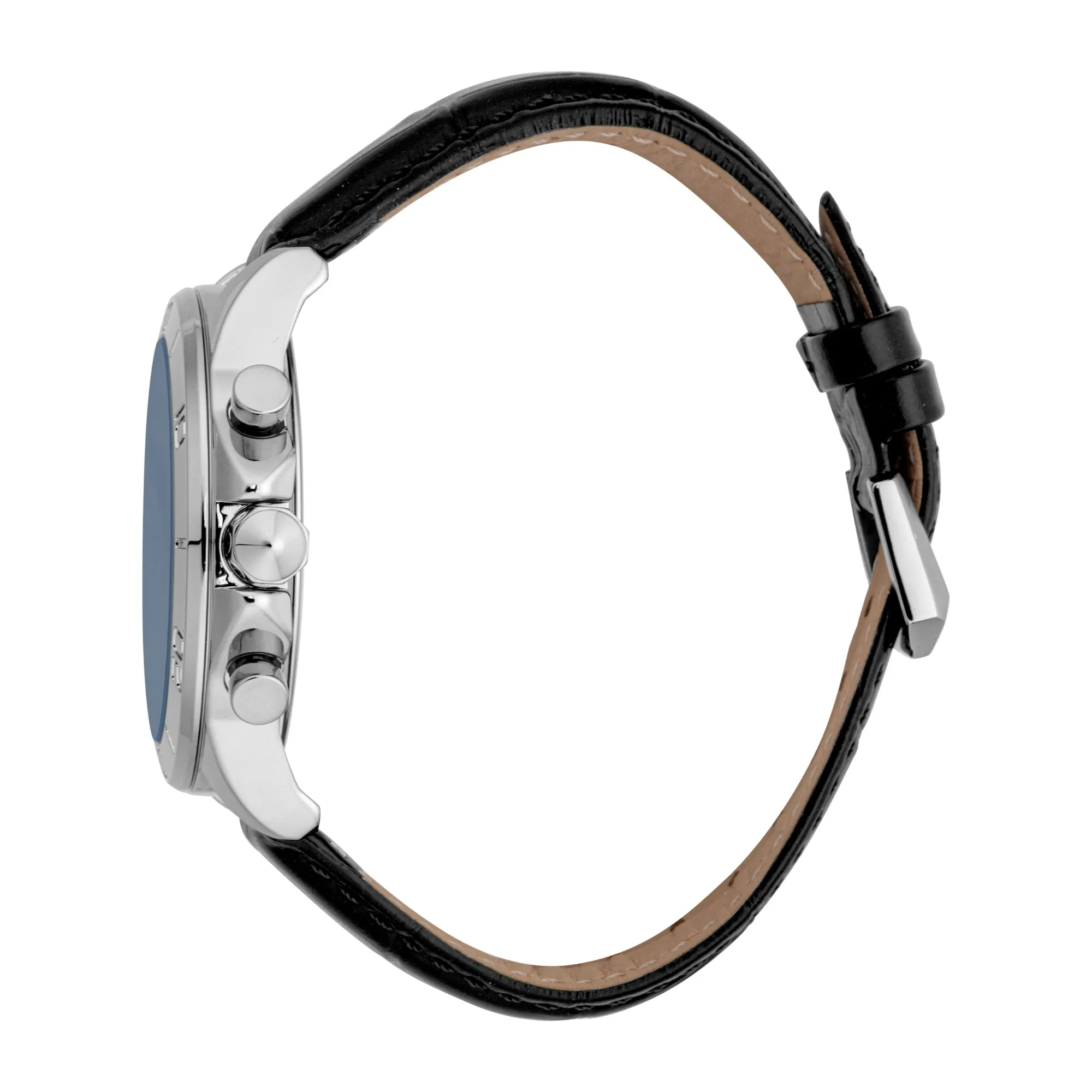 Just Cavalli Young Gents Blue Dial Stainless Steel Silver Case Black Leather Starp Watch