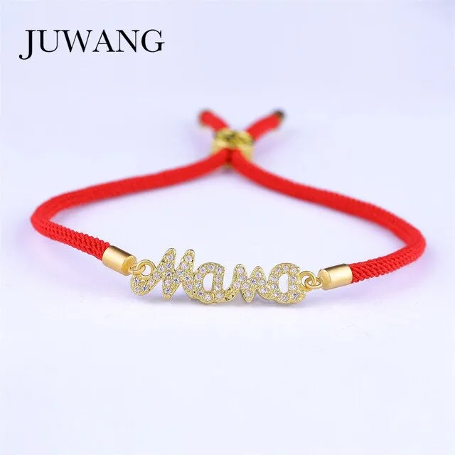 JUWANG Mother Mama Zircon Bracelet & Bangle Gold Color For Women Mom Boy Girls Charm Bracelet Adjustable New Year's Gift