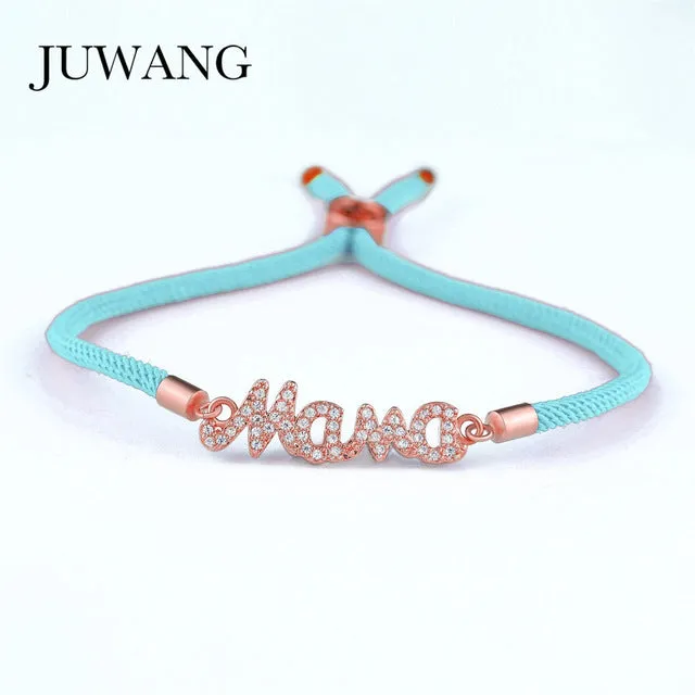 JUWANG Mother Mama Zircon Bracelet & Bangle Gold Color For Women Mom Boy Girls Charm Bracelet Adjustable New Year's Gift